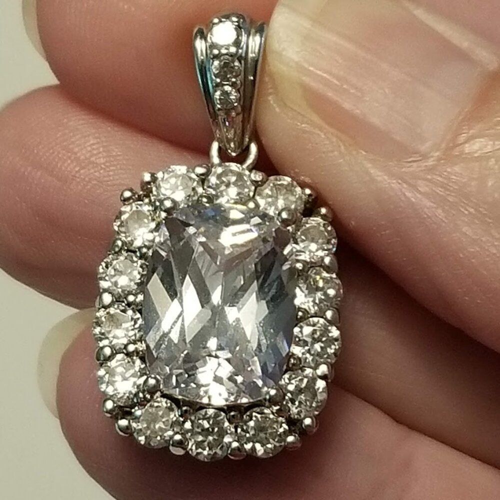 Silver 925 Cz Pendant, Signed, Rectangular Cut, E… - image 6